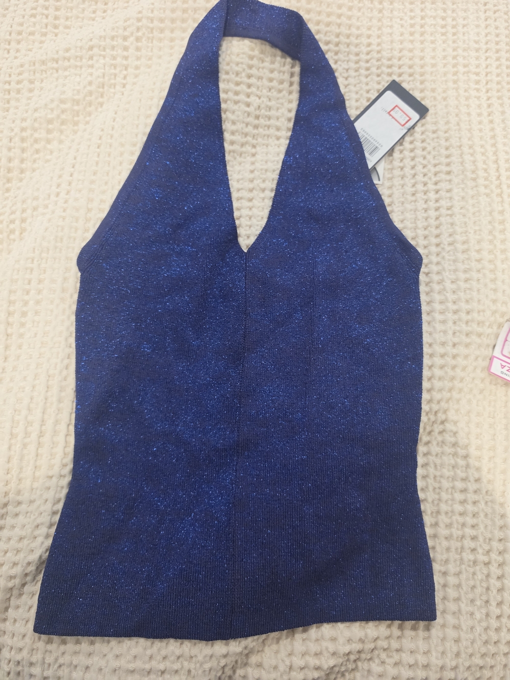 GUESS COLLECTION Sparkle Halter Knit Top - Navy Blue